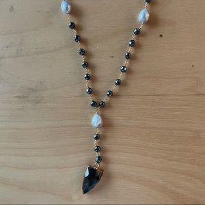 Rosary beaded lariat necklace